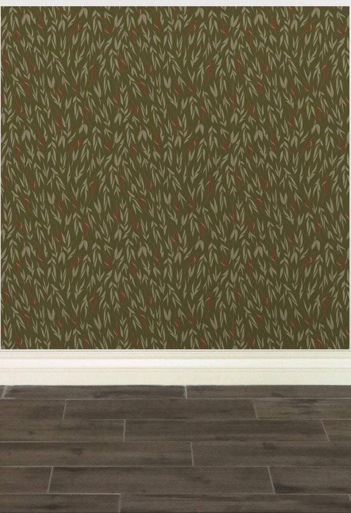 Harmony Leaf Olive Green Peel and Stick Wallpaper