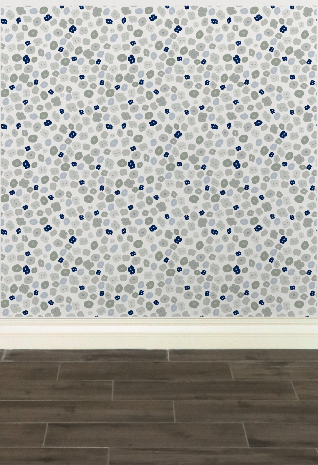 Paradise Petals Gray and Blue Peel and Stick Wallpaper - Large Pattern