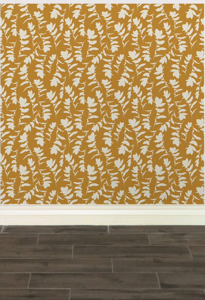 Orange Spice & Cream Carla's Leaves Peel and Stick Wallpaper