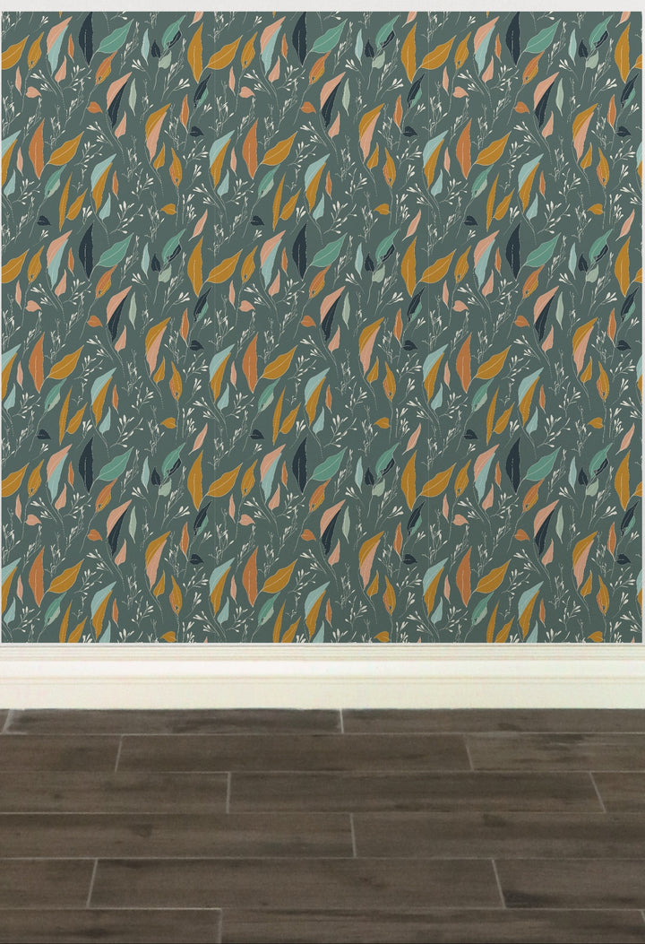 Serenity Flow Boho Sage Green Leaves Peel and Stick Wallpaper