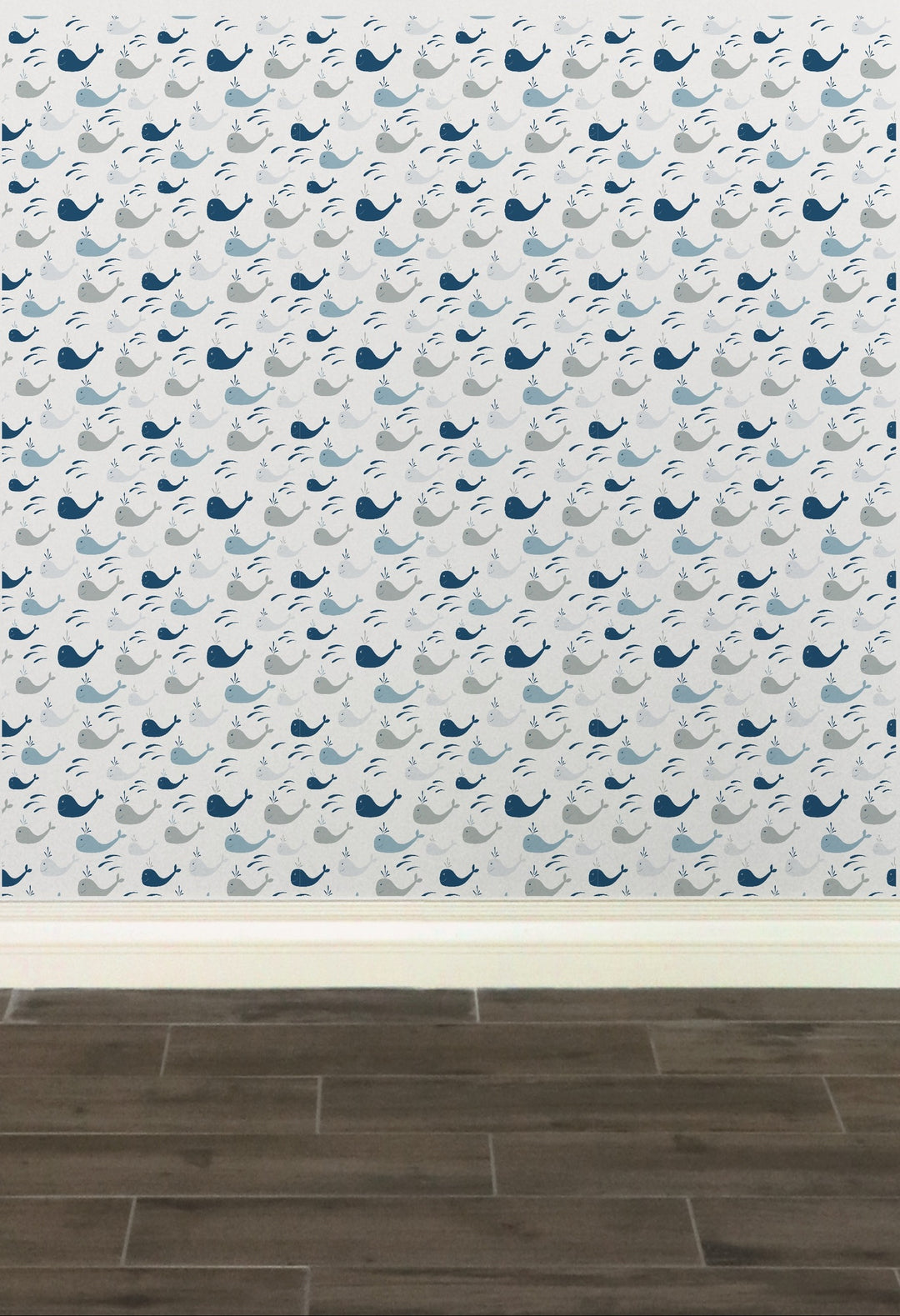 White and Blue Whales Nautical Peel and Stick Wallpaper