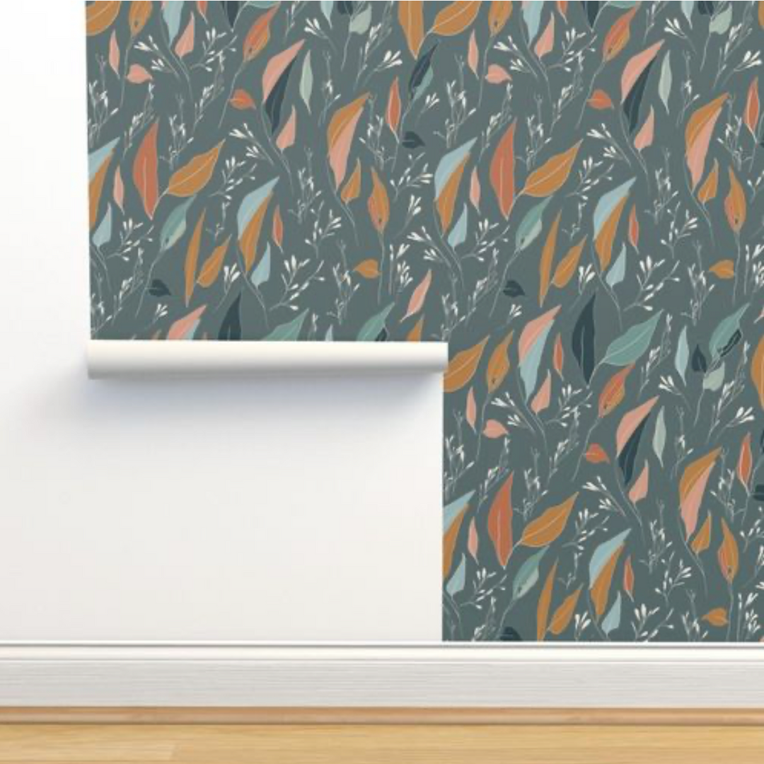 Serenity Flow Boho Sage Green Leaves Peel and Stick Wallpaper