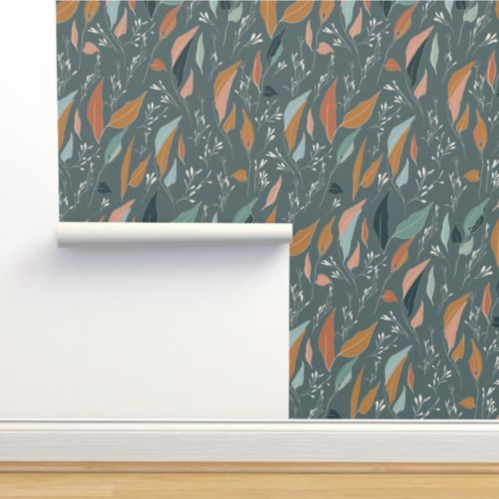 Serenity Flow Boho Sage Green Leaves Peel and Stick Wallpaper