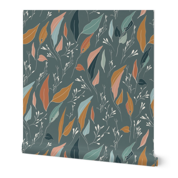 Serenity Flow Boho Sage Green Leaves Peel and Stick Wallpaper