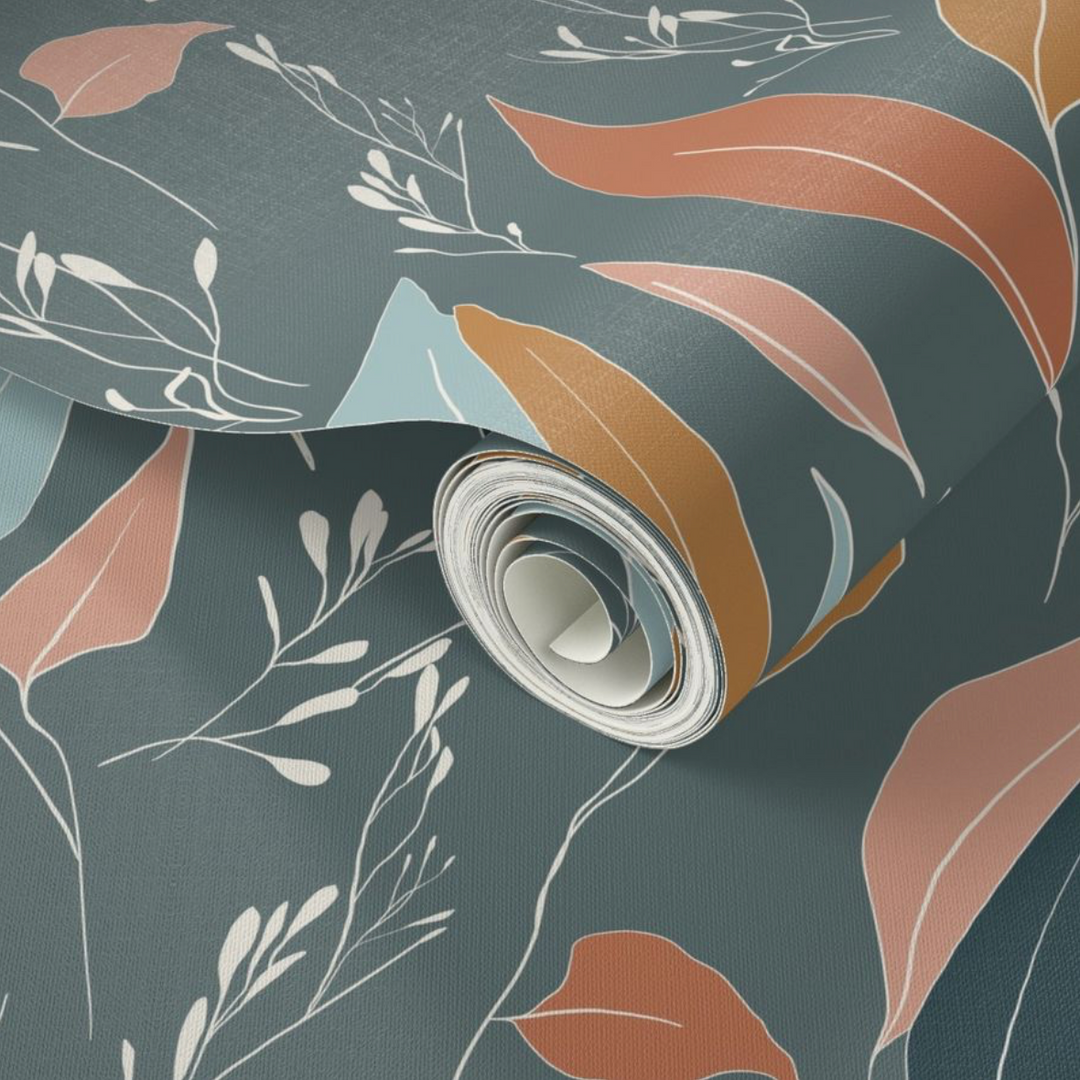 Serenity Flow Boho Sage Green Leaves Peel and Stick Wallpaper