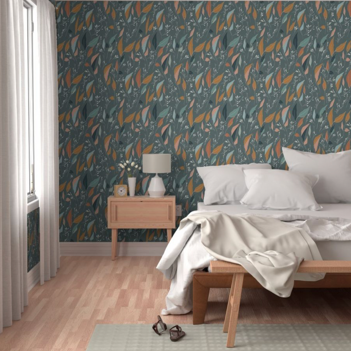 Serenity Flow Boho Sage Green Leaves Peel and Stick Wallpaper