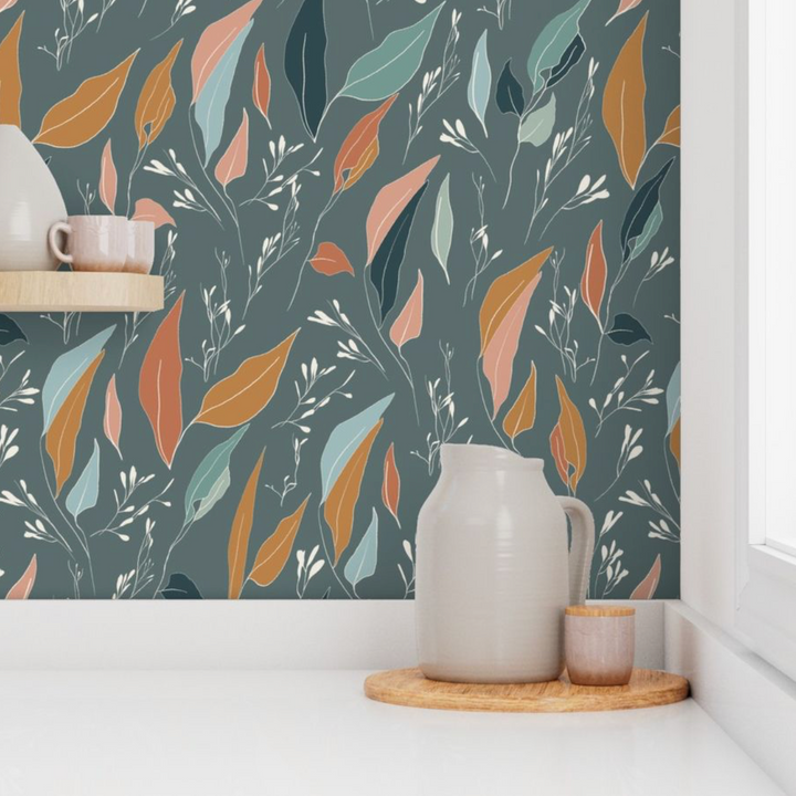 Serenity Flow Boho Sage Green Leaves Peel and Stick Wallpaper