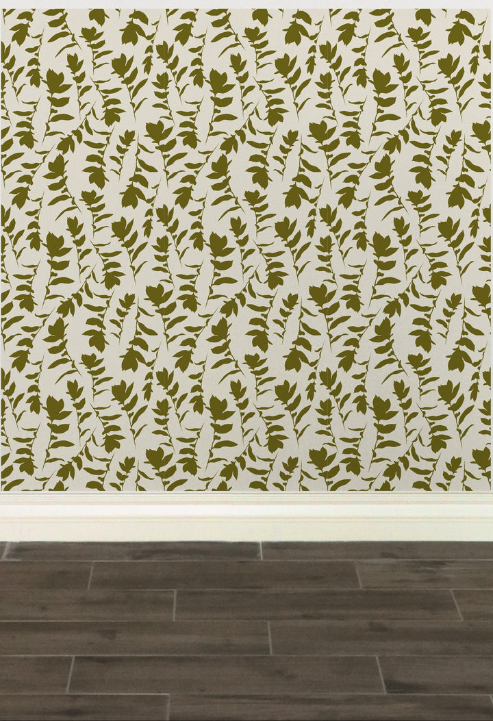 Cream & Green Carla's Leaves Peel and Stick Wallpaper