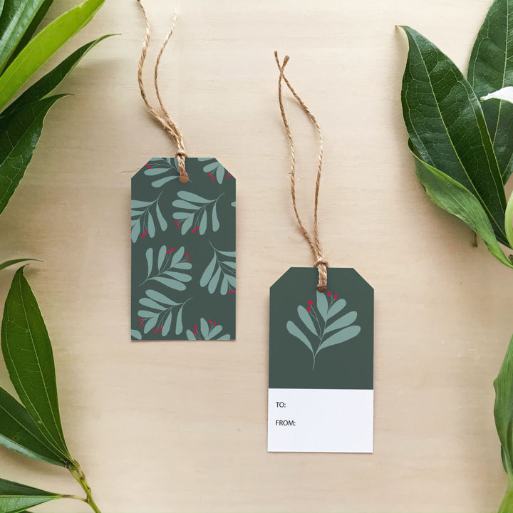 Christmas Green Mistletoe Wrapping Paper & Gift Tag Bundle Set