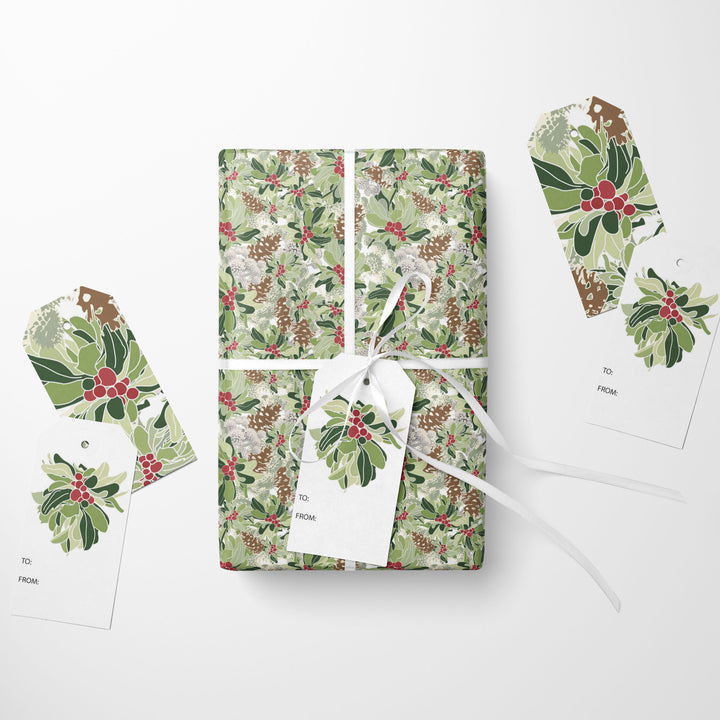 Christmas Mistletoe Wrapping Paper & Gift Tag Bundle Set