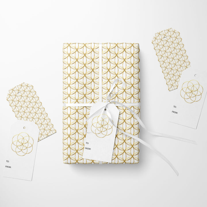 Golden Rings Wrapping Paper & Gift Tag Bundle Set