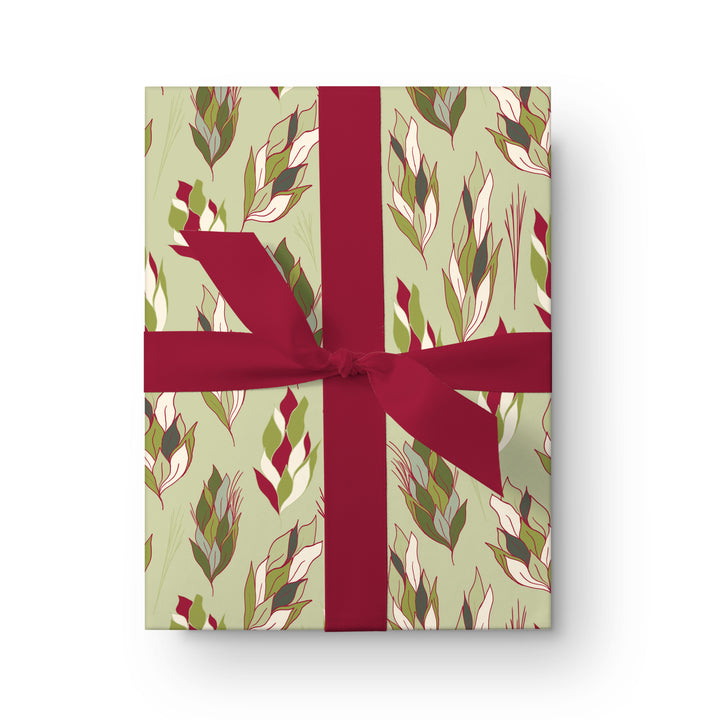 Green Christmas Pinecones Wrapping Paper & Gift Tag Bundle Set