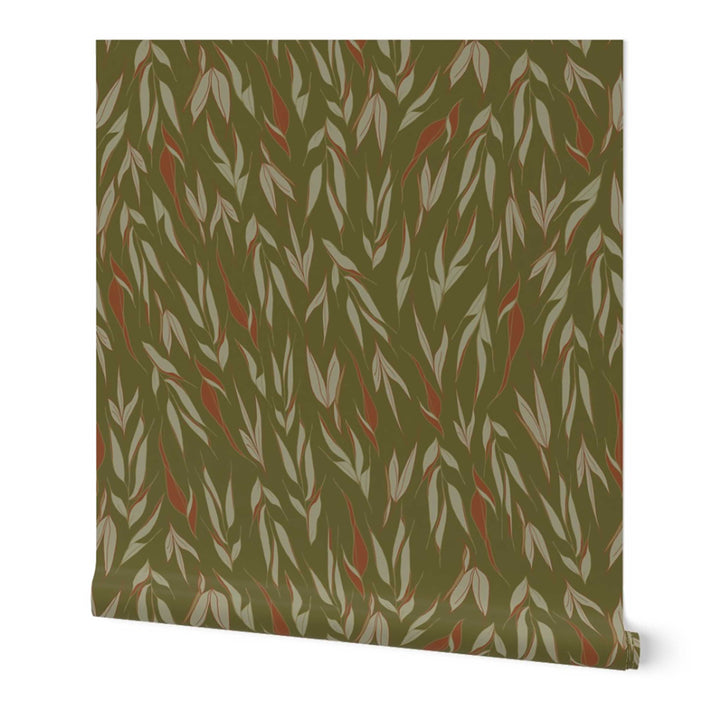 Harmony Leaf Olive Green Peel and Stick Wallpaper