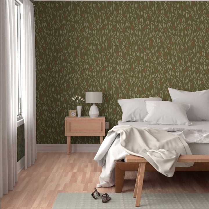 Harmony Leaf Olive Green Peel and Stick Wallpaper