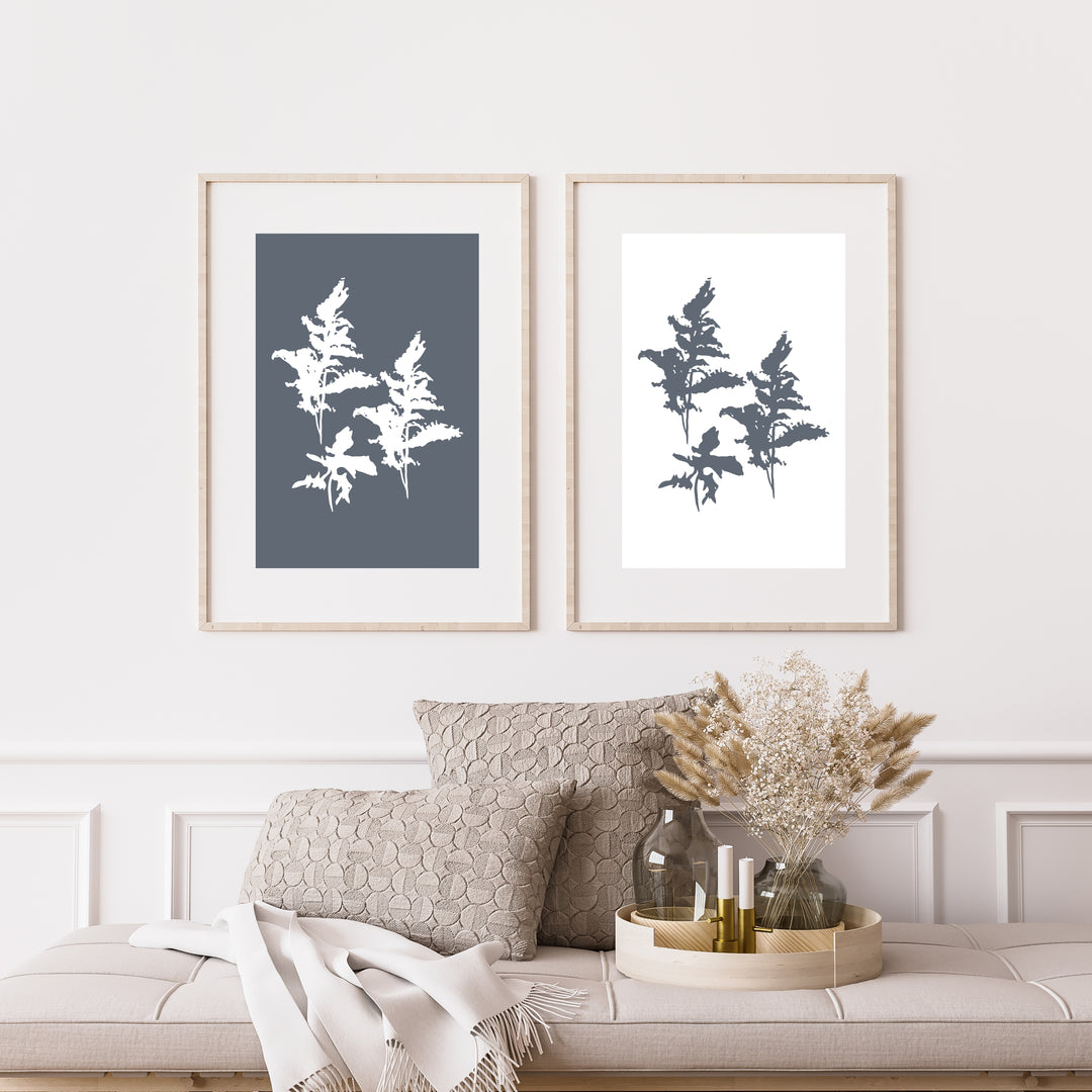 Madame Cola Blue & White Floral Leaf Art Print Set