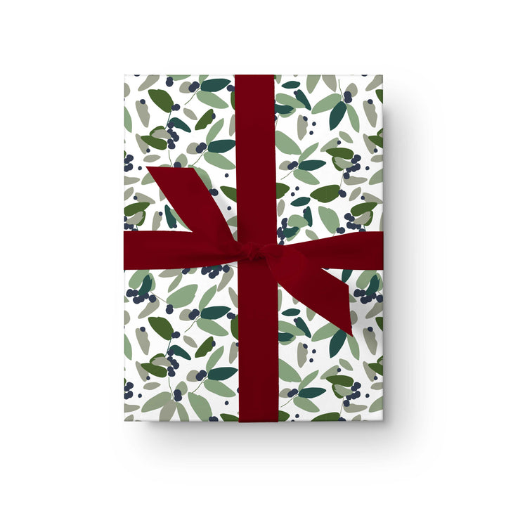 Christmas Berry Leaves in Green Wrapping Paper