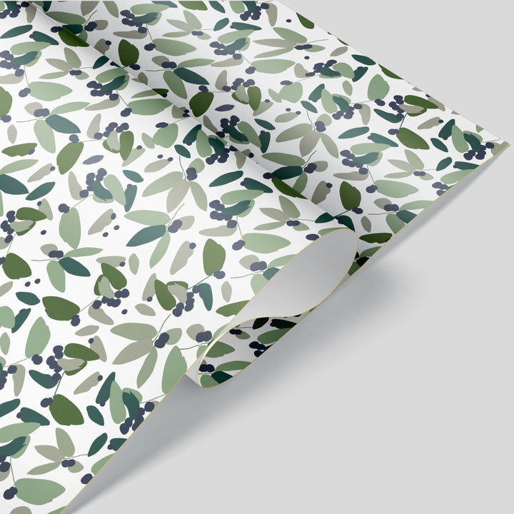Christmas Berry Leaves in Green Wrapping Paper