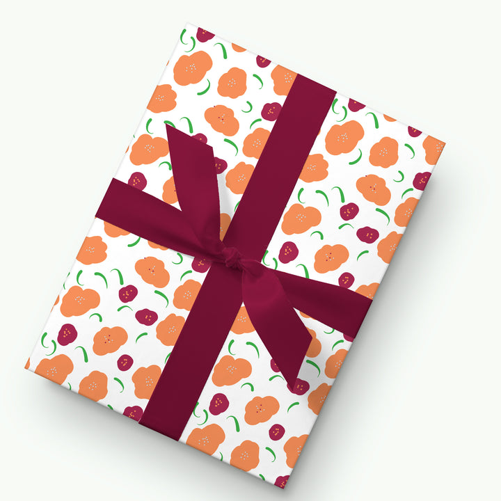 Citrus Poppies Orange & Red Floral Wrapping Paper - Clearance Item
