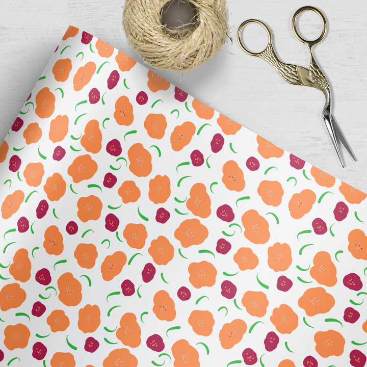 Citrus Poppies Orange & Red Floral Wrapping Paper - Clearance Item