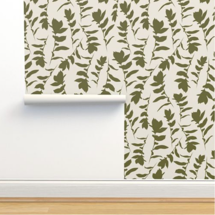 Cream & Green Carla's Leaves Peel and Stick Wallpaper