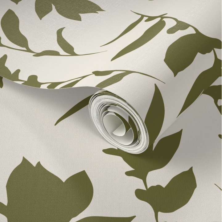 Cream & Green Carla's Leaves Peel and Stick Wallpaper