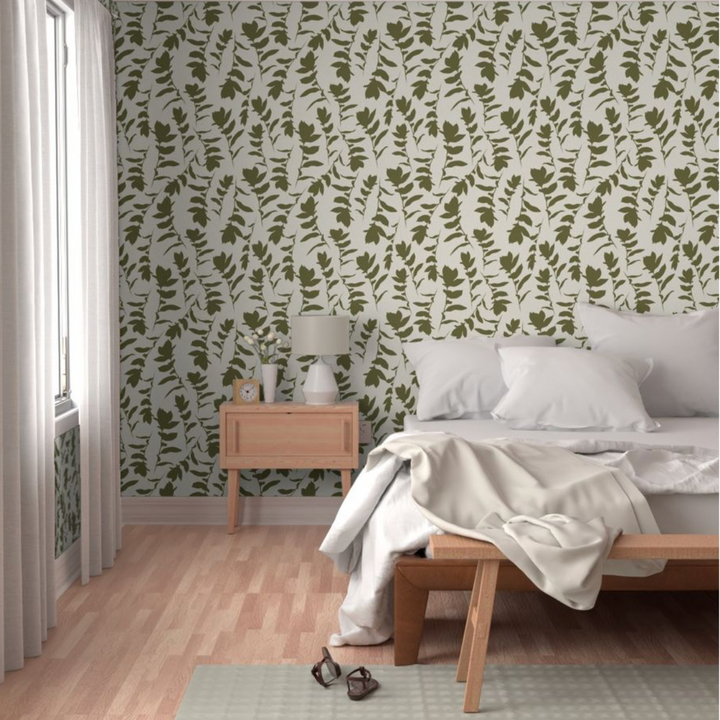 Cream & Green Carla's Leaves Peel and Stick Wallpaper