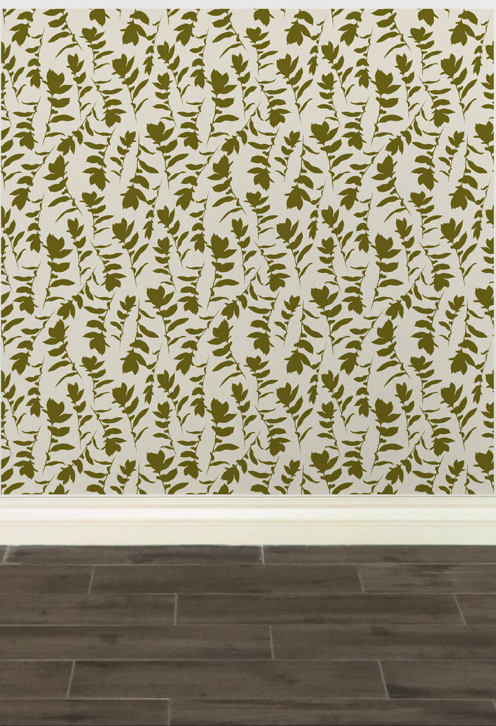 Cream & Green Carla's Leaves Peel and Stick Wallpaper