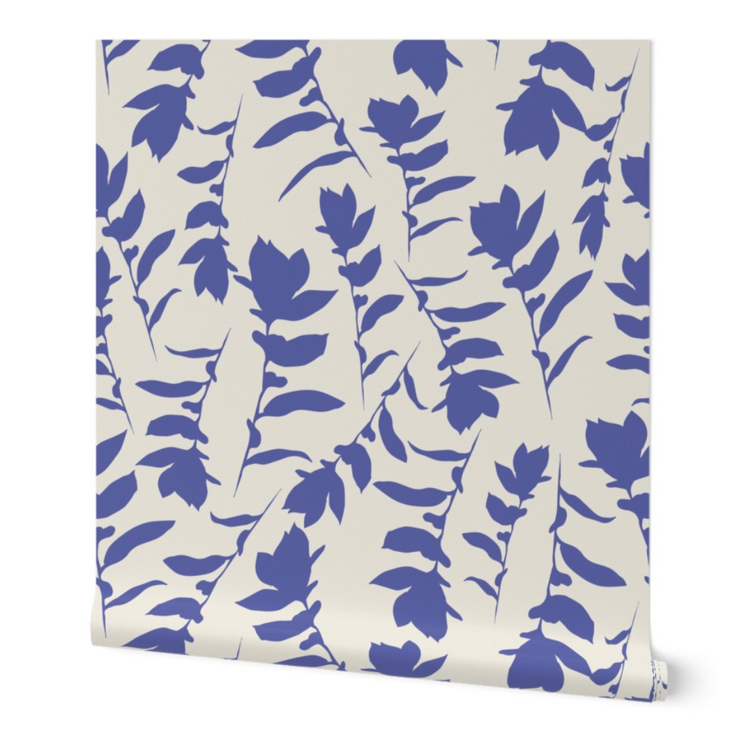 Cream & Lapis Blue Carla's Leaves Peel and Stick Wallpaper