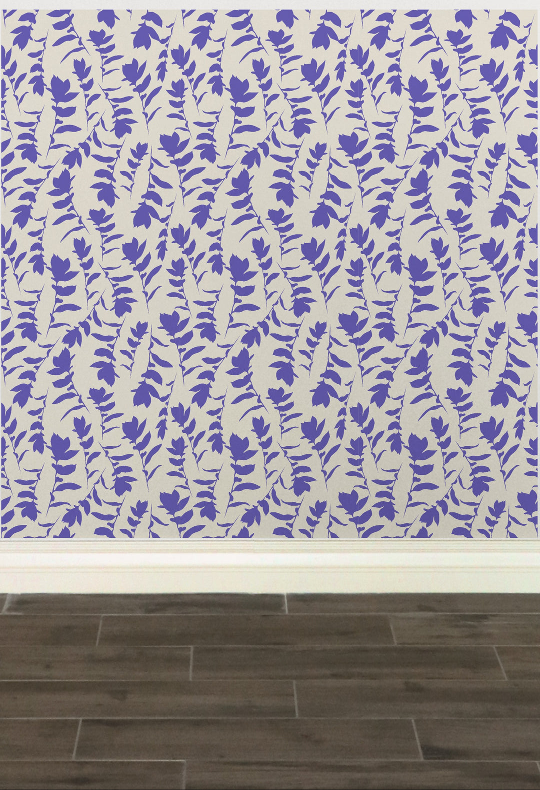 Cream & Lapis Blue Carla's Leaves Peel and Stick Wallpaper