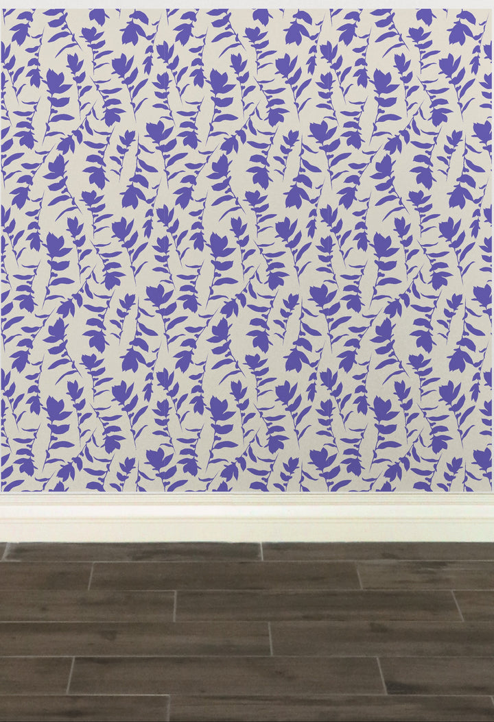 Cream & Lapis Blue Carla's Leaves Peel and Stick Wallpaper