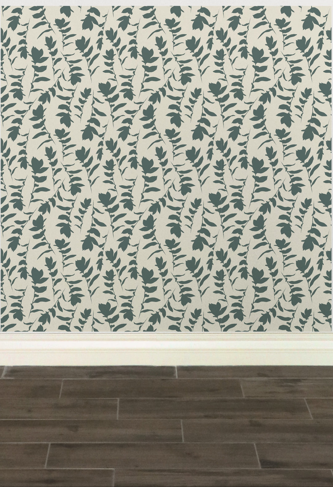 Cream & Teal Gray Carla's Leave Peel and Stick Wallpaper