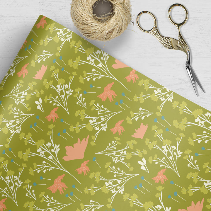 Filler Park #4 Green Floral Wrapping Paper - Clearance Item