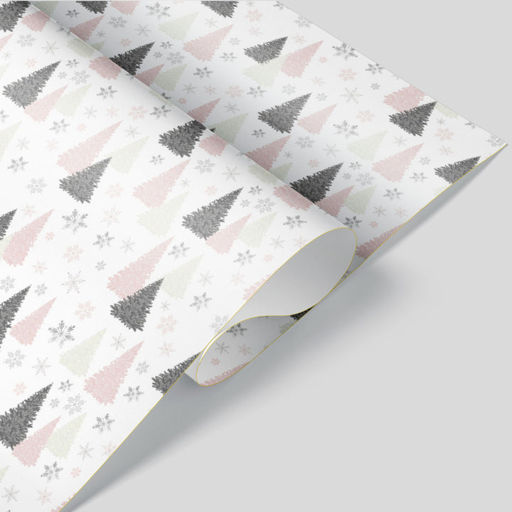 Snowflake Trees In Pink, White and Gray Christmas Wrapping Paper