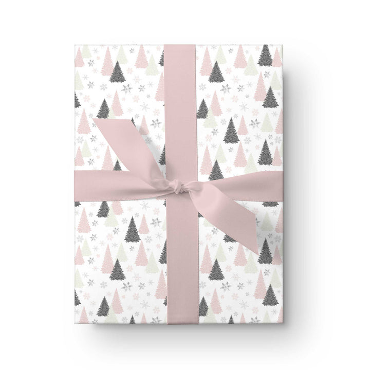 Snowflake Trees In Pink, White and Gray Christmas Wrapping Paper
