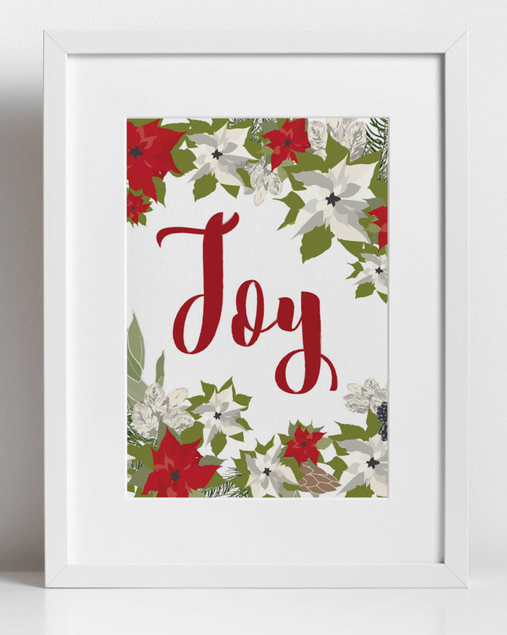 Joy Christmas Poinsettia Floral  Art Print - Clearance Item