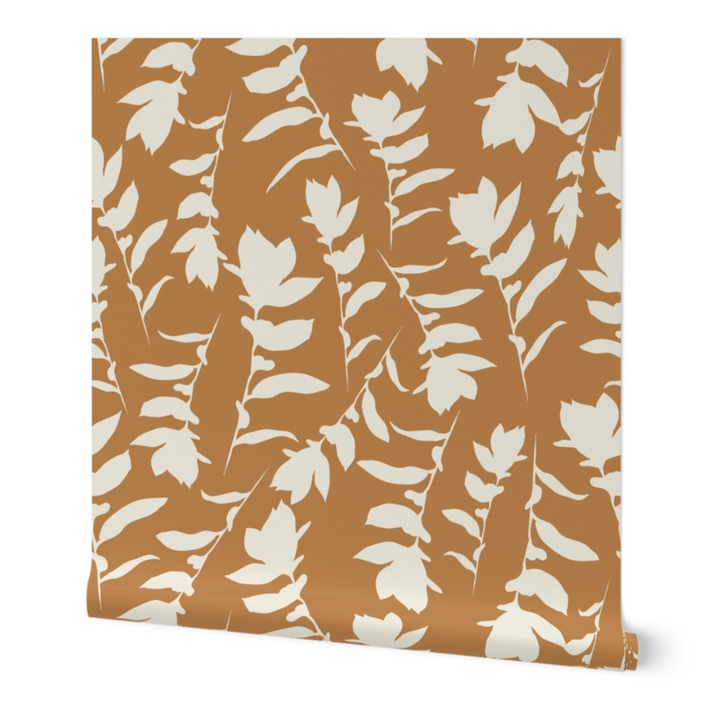 Orange Spice & Cream Carla's Leaves Peel and Stick Wallpaper