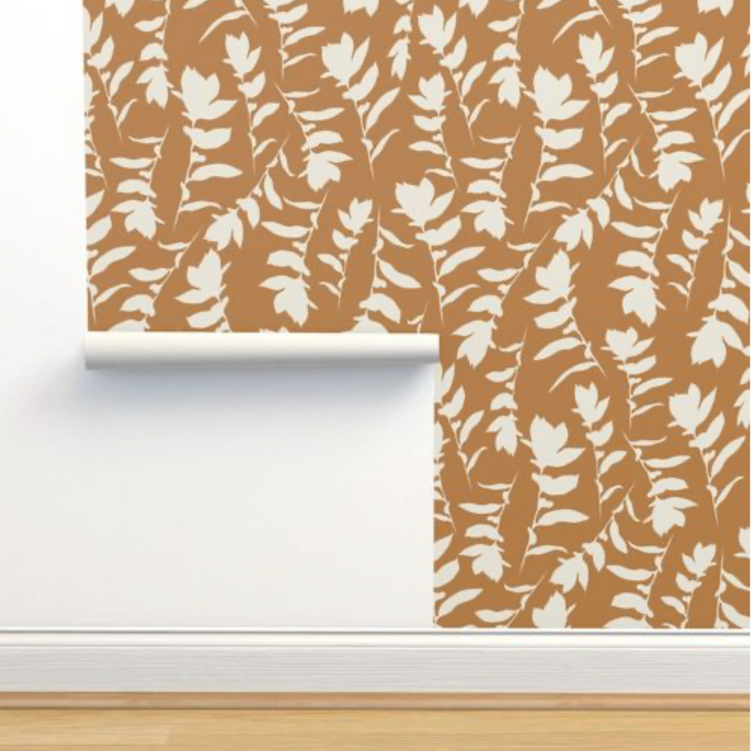 Orange Spice & Cream Carla's Leaves Peel and Stick Wallpaper