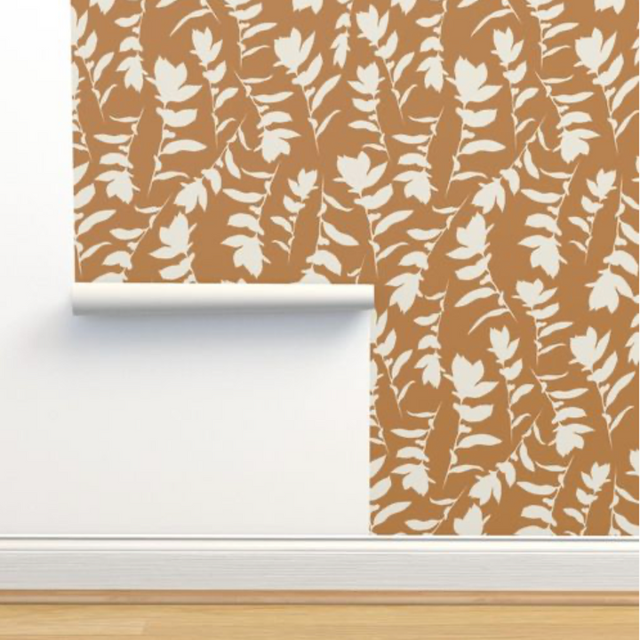 Orange Spice & Cream Carla's Leaves Peel and Stick Wallpaper