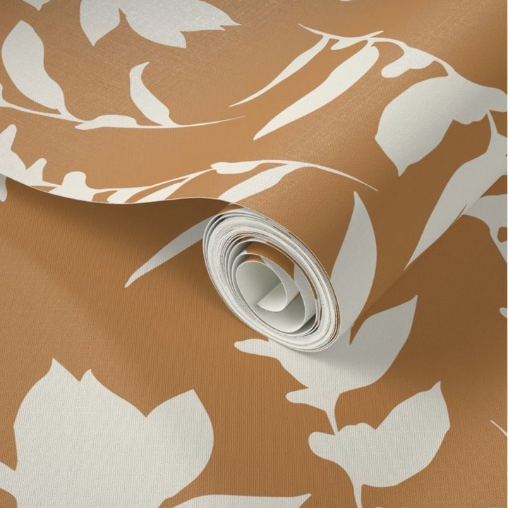 Orange Spice & Cream Carla's Leaves Peel and Stick Wallpaper