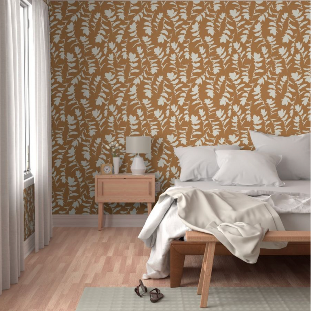 Orange Spice & Cream Carla's Leaves Peel and Stick Wallpaper