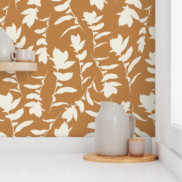 Orange Spice & Cream Carla's Leaves Peel and Stick Wallpaper