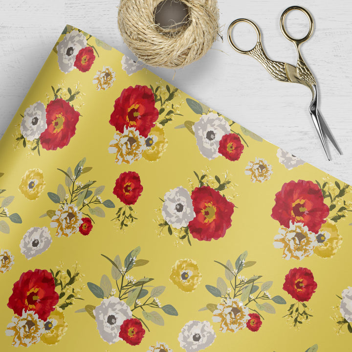 Yellow Peonies du Jour Floral Wrapping Paper - Clearance Item