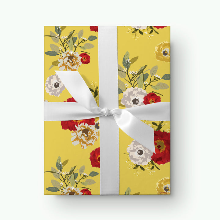 Yellow Peonies du Jour Floral Wrapping Paper - Clearance Item