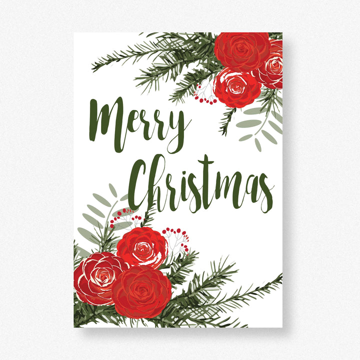 Merry Christmas Red Posies Holiday Art Print - Clearance Item