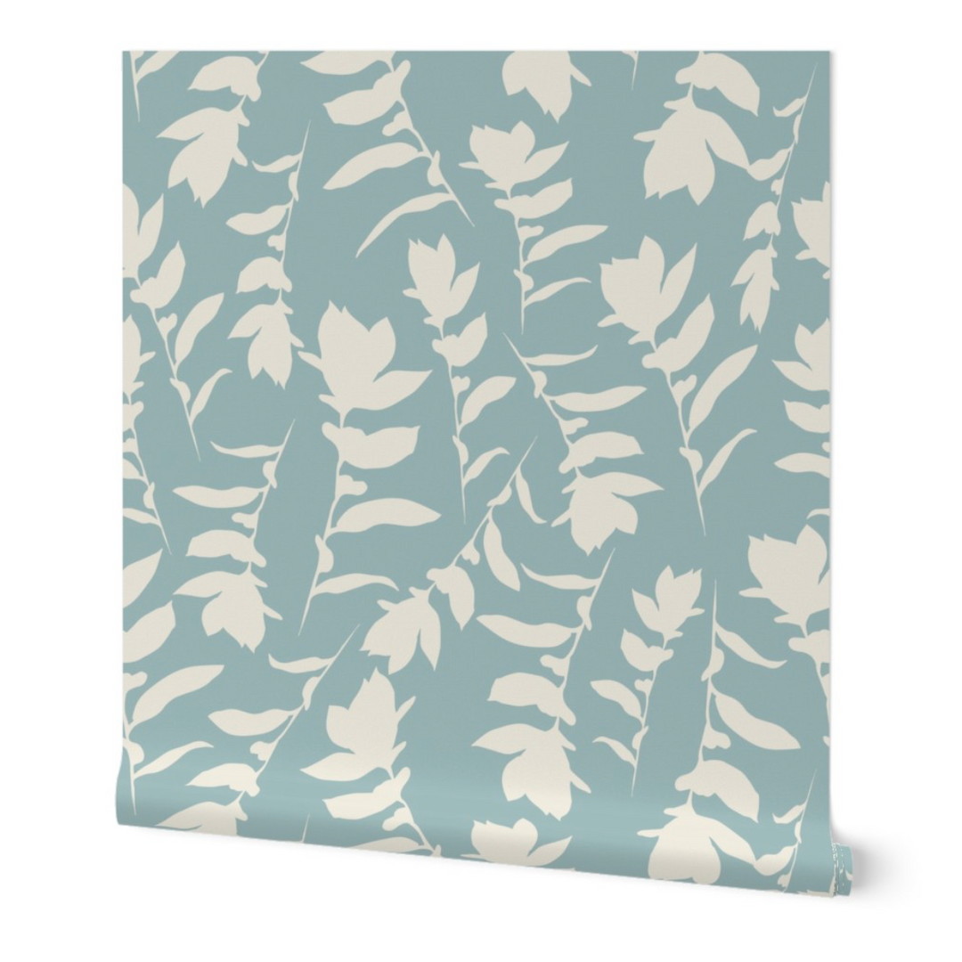 Sea Blue & Cream Carla's Leaves Peel and Stick Wallpaper