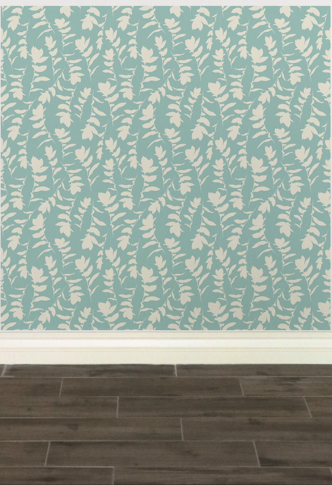 Sea Blue & Cream Carla's Leaves Peel and Stick Wallpaper