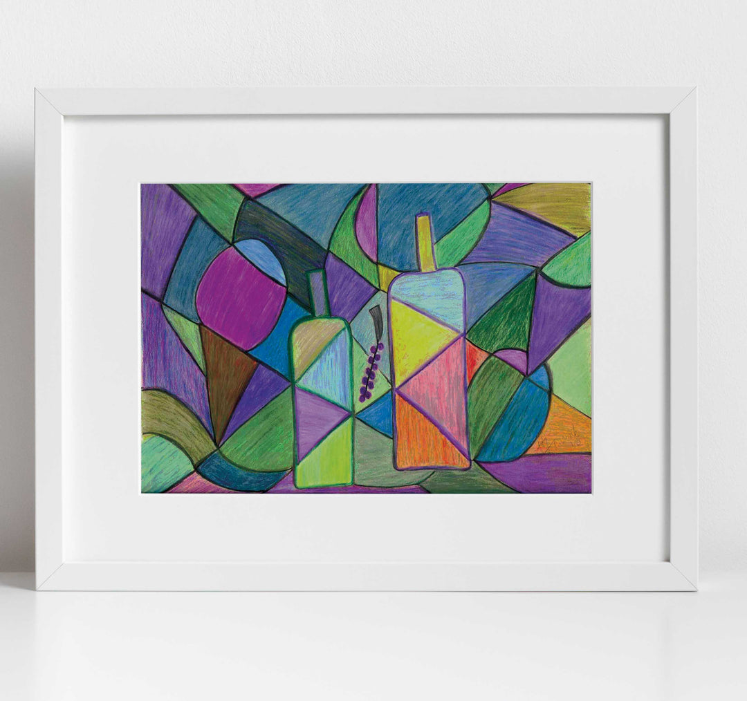 2 Bottles Abstract Matted Art Print - Clearance Item