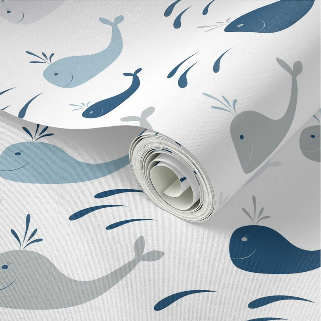White and Blue Whales Nautical Peel and Stick Wallpaper