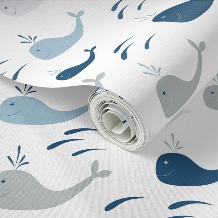 White and Blue Whales Nautical Peel and Stick Wallpaper