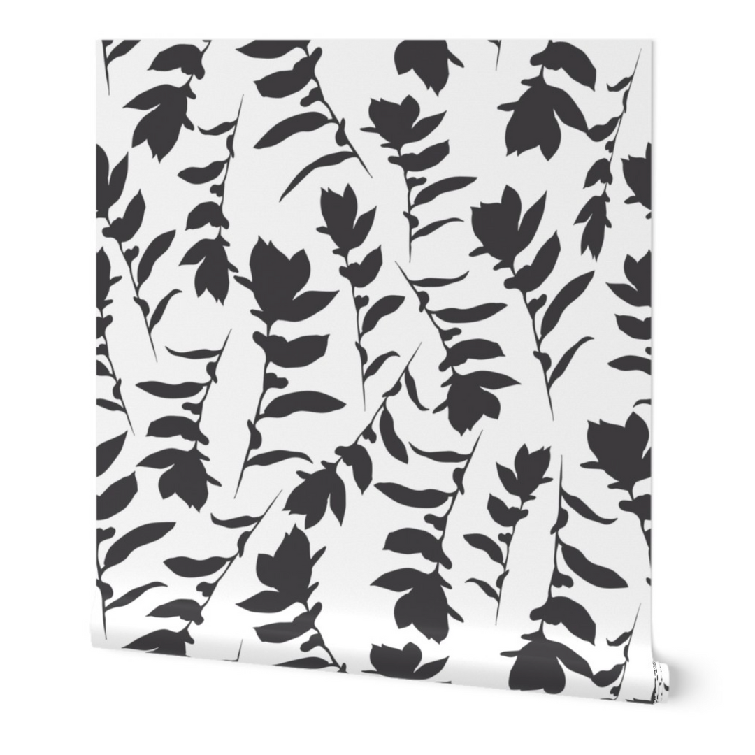 White & Black Carla's Leaves Peel and Stick Wallpaper